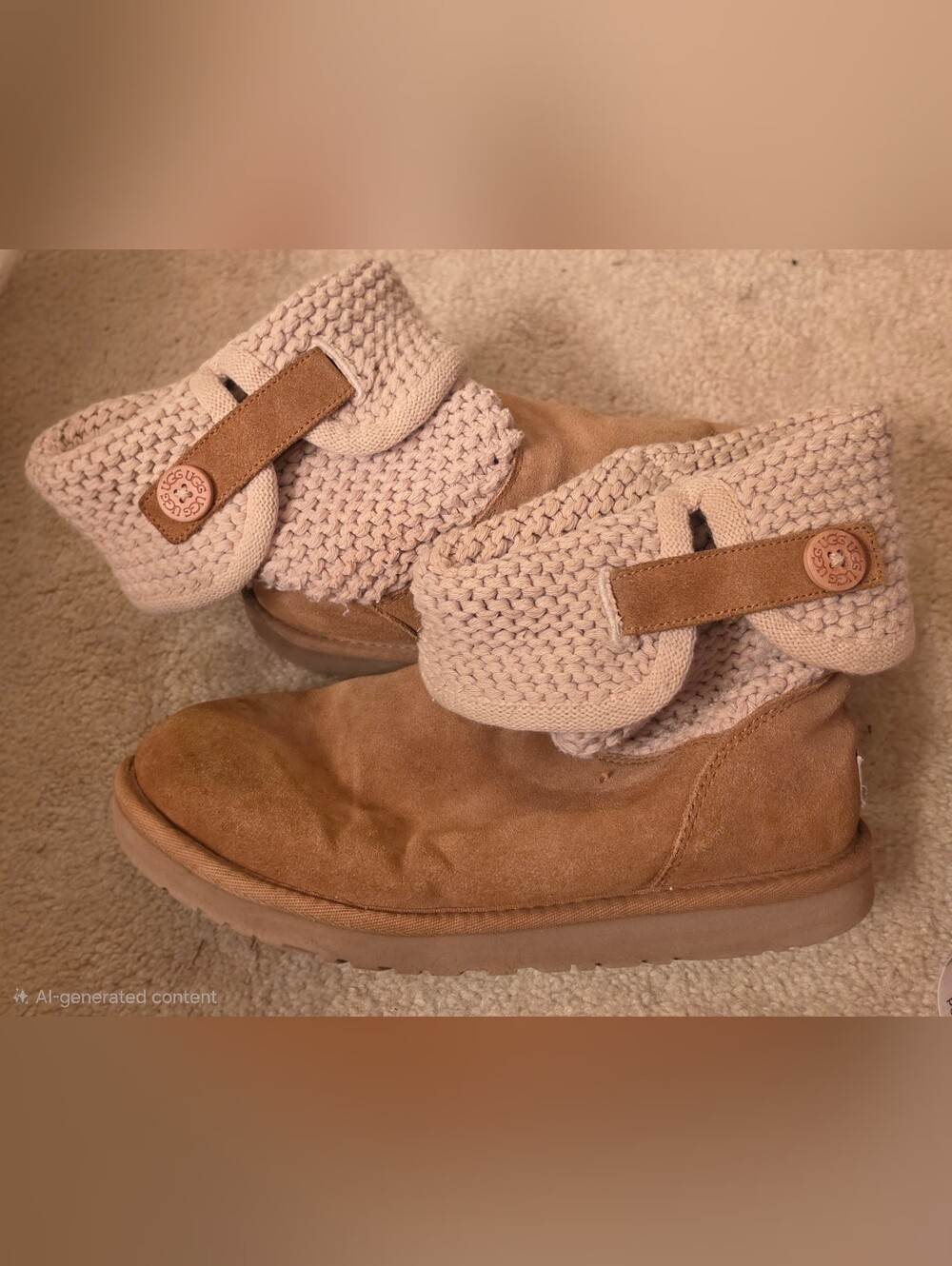 UGG Knit-Cuff Suede Booties Size 6